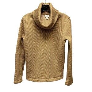 J Crew Turtle Neck Sweater Womens XS Beige Boxy Herringbone Long Sleeve Preppy